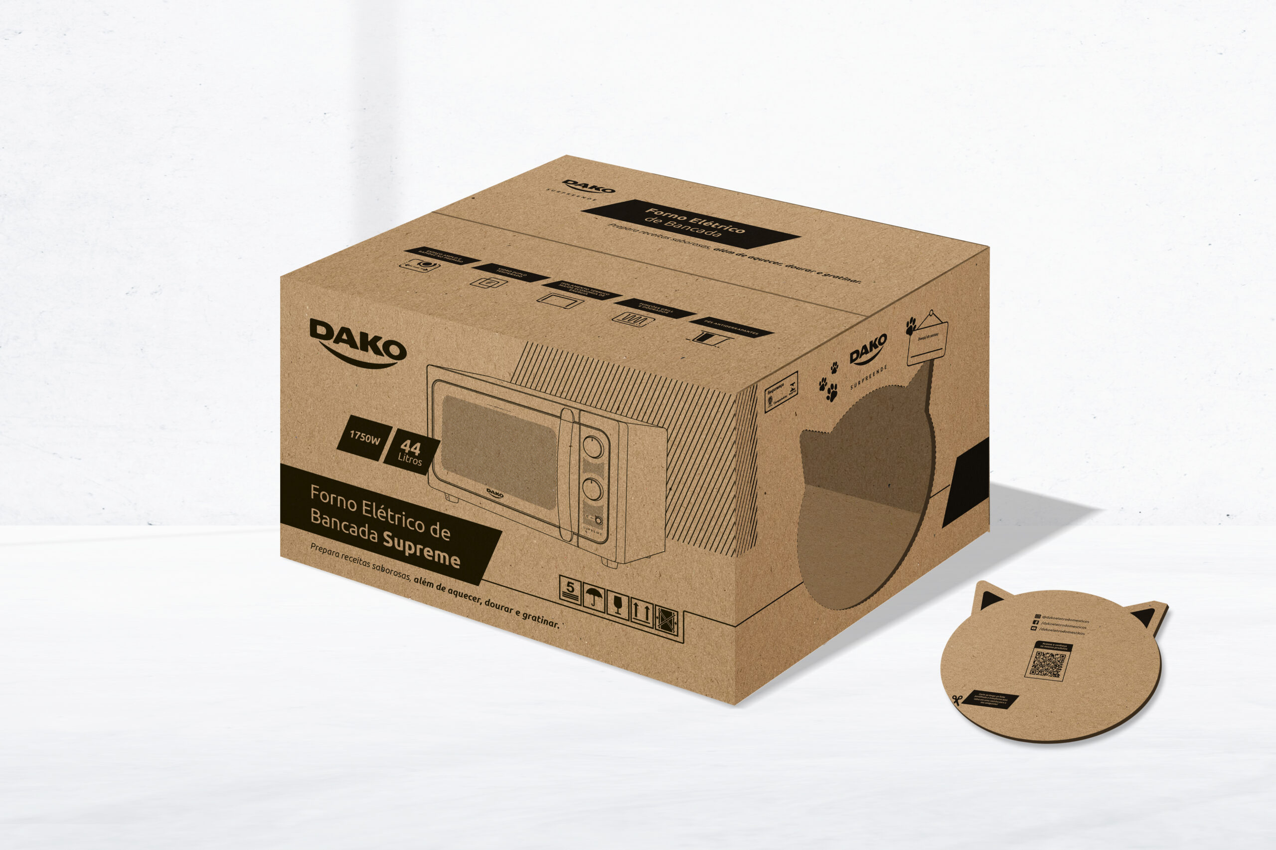 Embalagens de produto Dako podem ser convertidas em casinhas para pets de pequeno porte